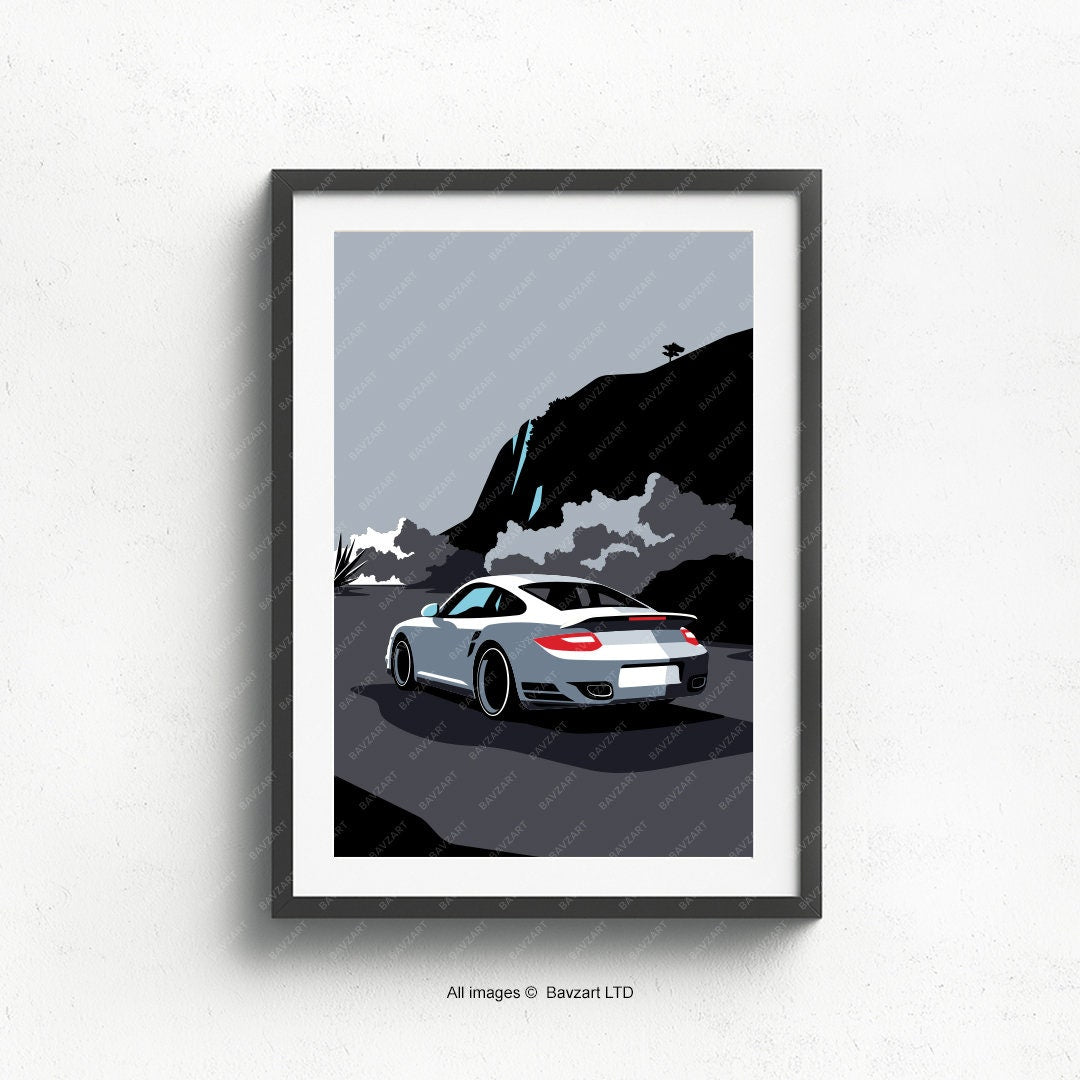 Wall Art Print 911 Carrera Sport Car racing in the Mountains